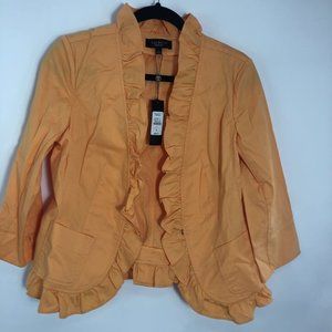 Talbots Womens Jacket Coat Orange Open Front Stretch Pockets Ruffles 8 New